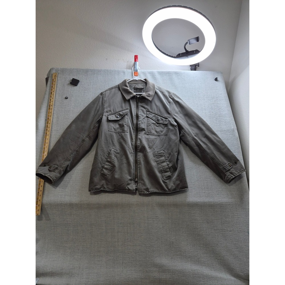 Lucky Brand Utility Jacket Mens Large Gray Lined Cotton Long Sleeve Full Zip